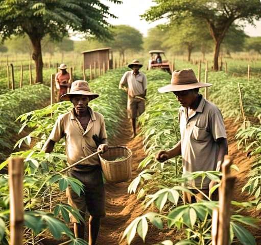 Agriculteurs récoltant du manioc