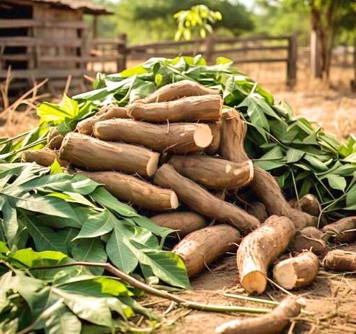 Feuilles, tiges et racines de manioc